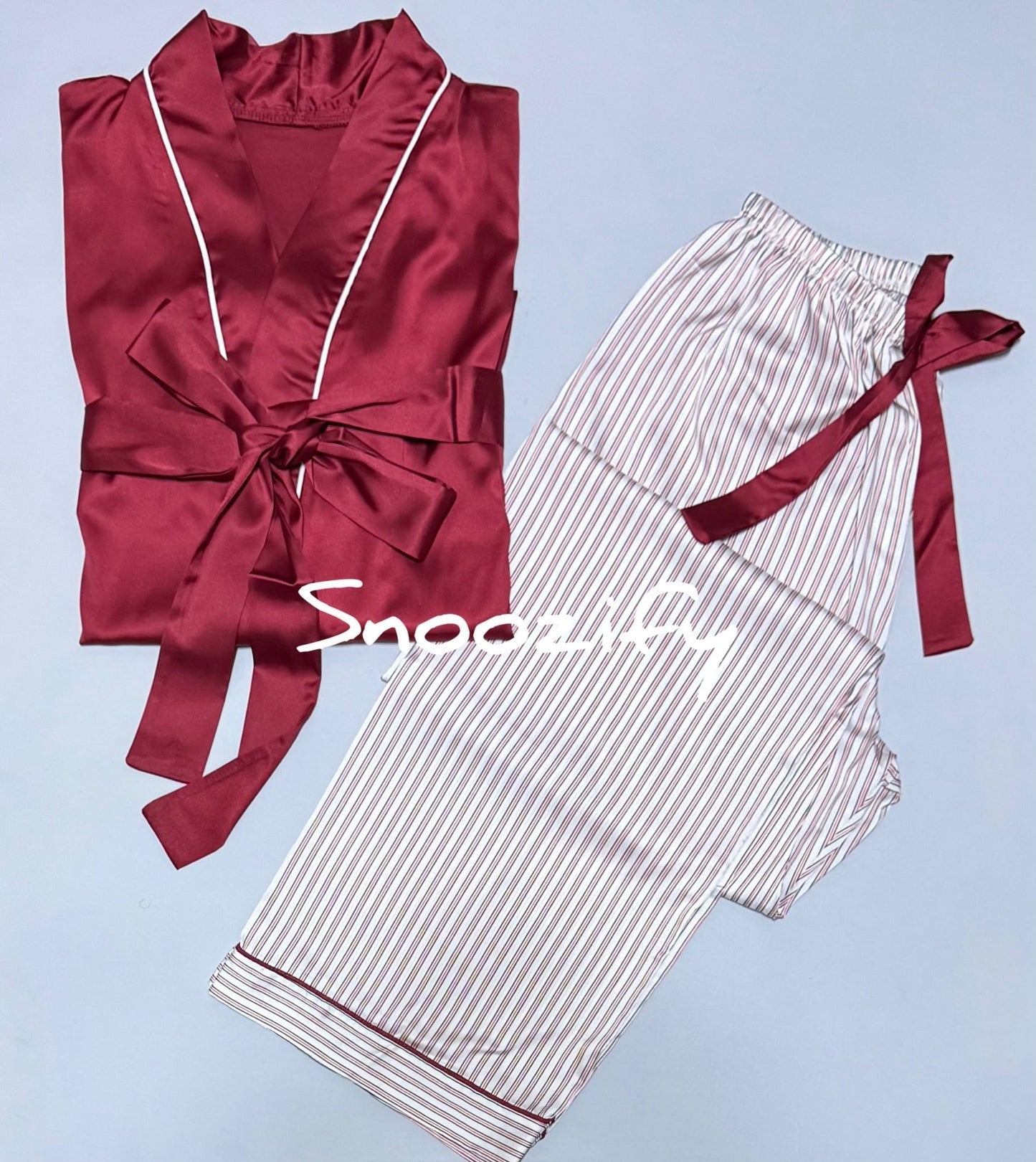Burgundy Bliss بجامة ستان قطعتين بكُم - Snoozify
