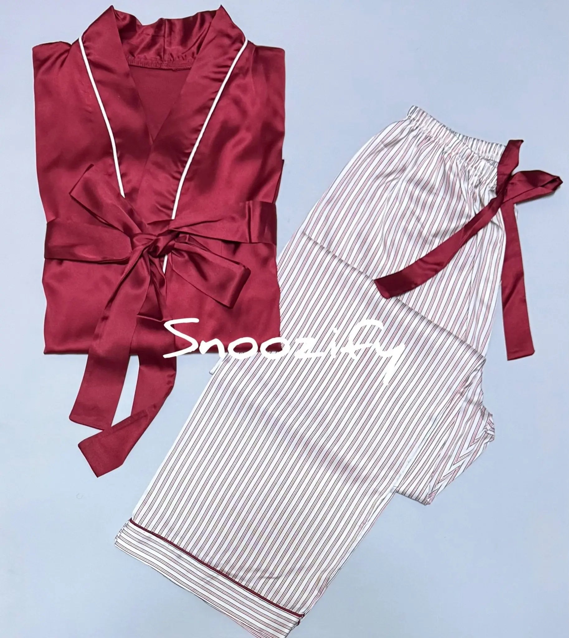 Burgundy Bliss بجامة ستان قطعتين بكُم - Snoozify