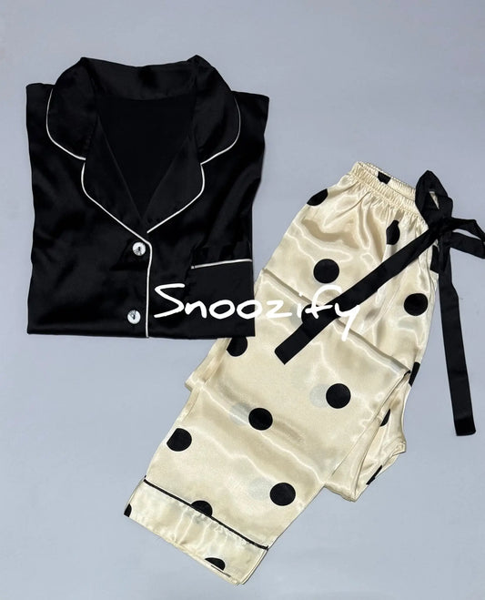 Midnight Dots Pajama بجامة ستان قطعتين بنص كُم - Snoozify