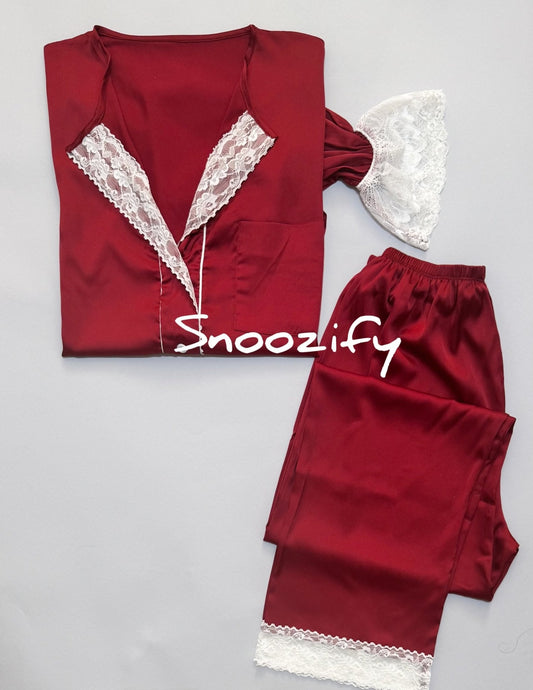 بجامة ستان قطعتين red love - Snoozify