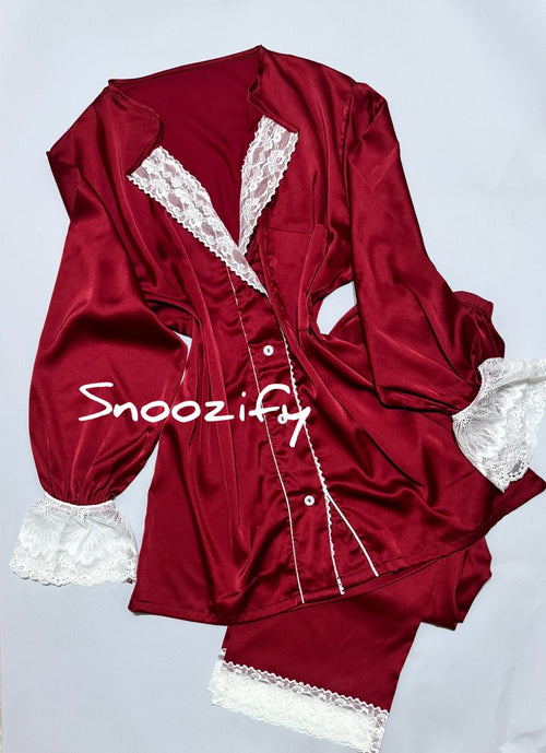 بجامة ستان قطعتين red love - Snoozify