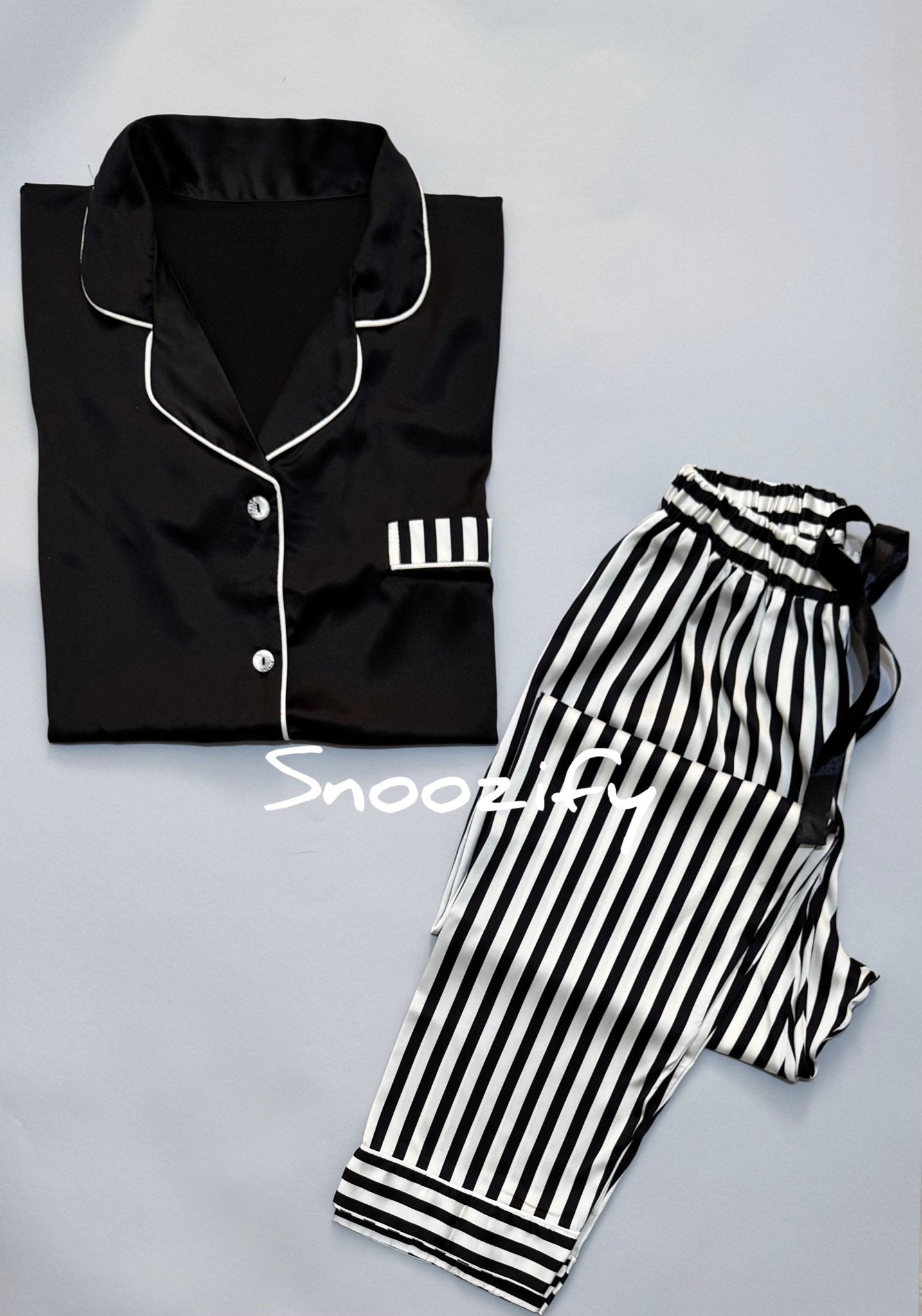 Black Tie Drea بجامة ستان نص كم - Snoozify