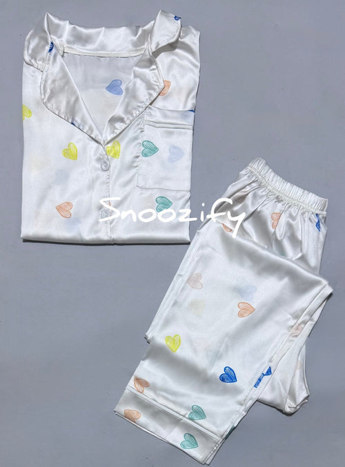 Colorful Hearts بجامة ستان بكُم - Snoozify