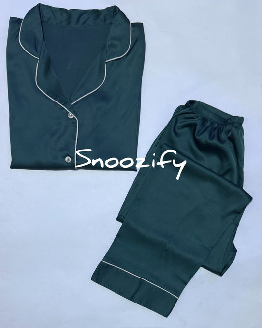 Green Dreams بجامة ستان قطعتين بكُم - Snoozify
